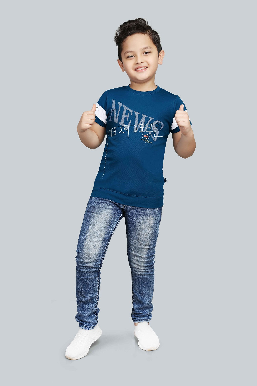 Boys Printed Typography Round Neck Cotton T-Shirt