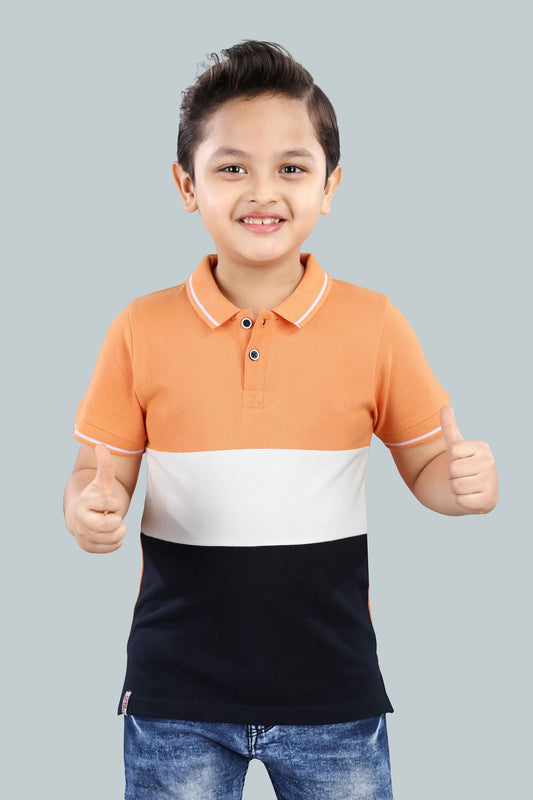 Boys Printed Typography Polo Neck Cotton T-Shirt