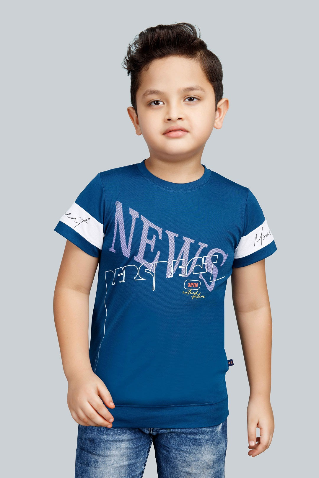 Boys Printed Typography Round Neck Cotton T-Shirt