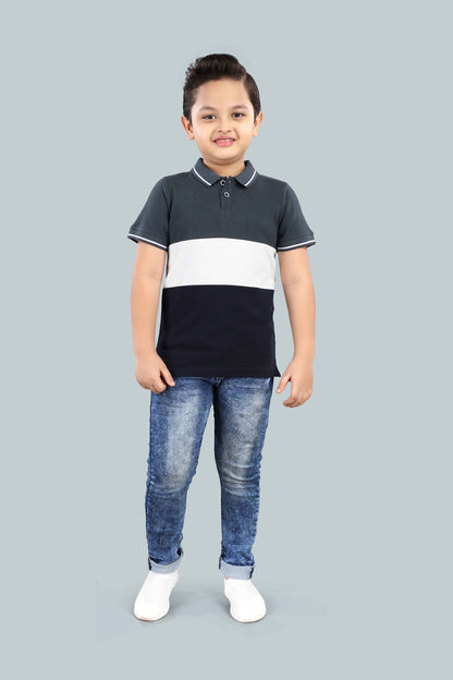 Boys Printed Typography Polo Neck Cotton T-Shirt