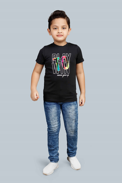 Boys Printed Typography Round Neck Cotton T-Shirt