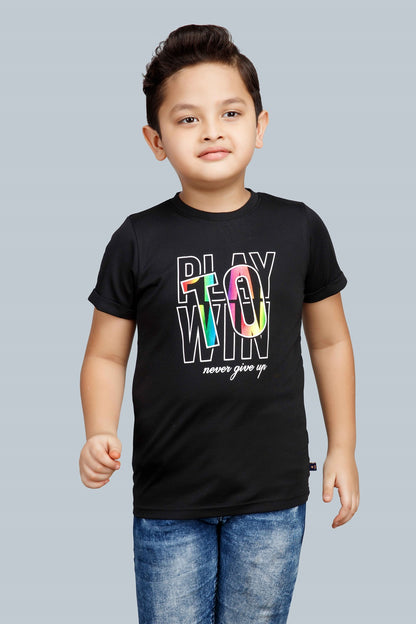 Boys Printed Typography Round Neck Cotton T-Shirt