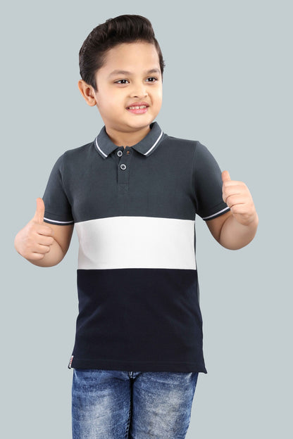 Boys Printed Typography Polo Neck Cotton T-Shirt