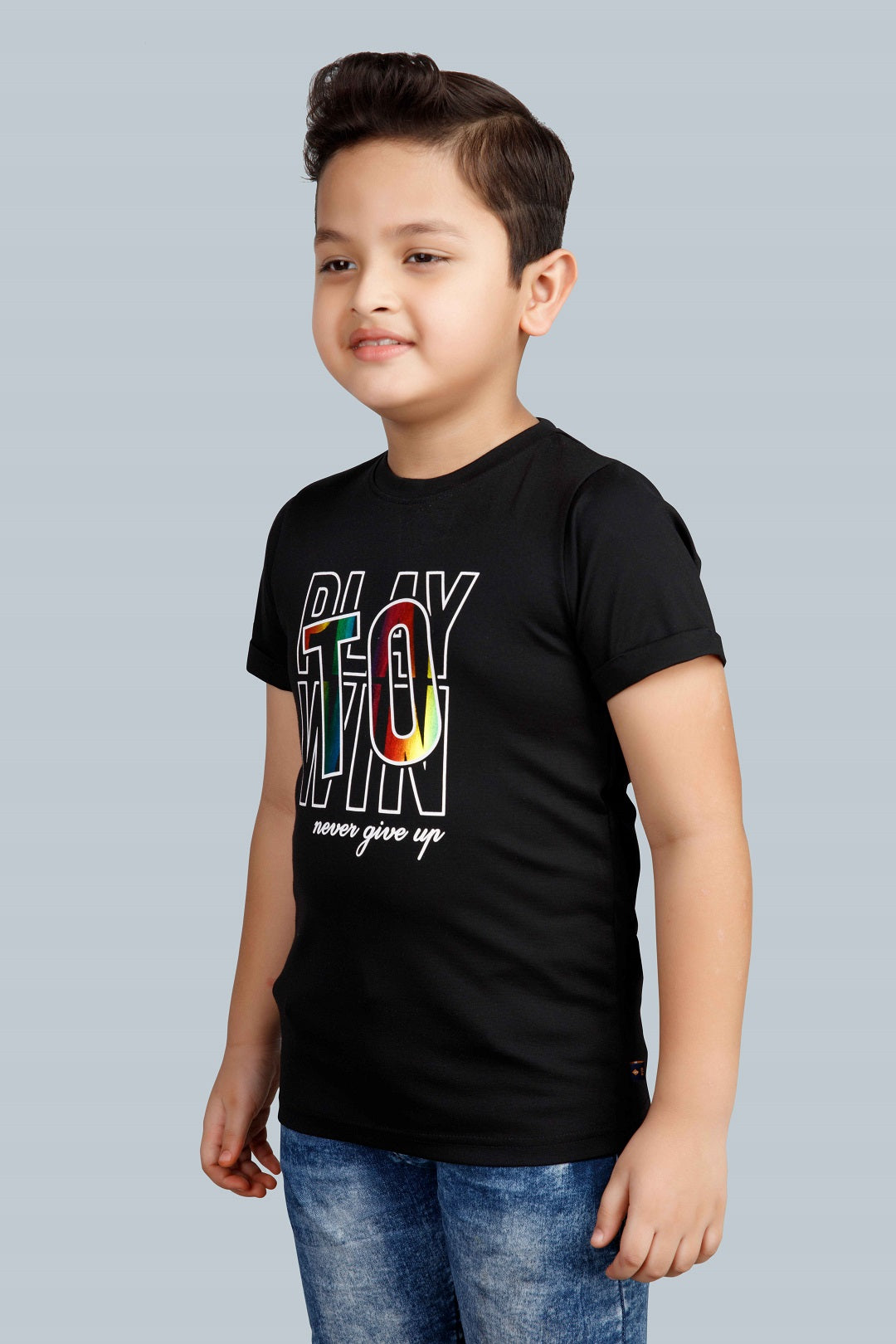 Boys Printed Typography Round Neck Cotton T-Shirt