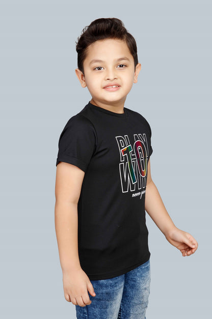 Boys Printed Typography Round Neck Cotton T-Shirt