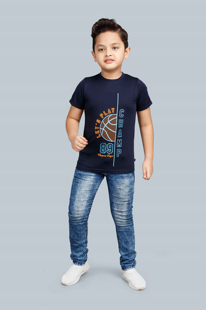 Boys Printed Typography Round Neck Cotton T-Shirt