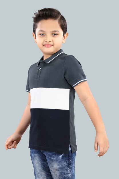 Boys Printed Typography Polo Neck Cotton T-Shirt