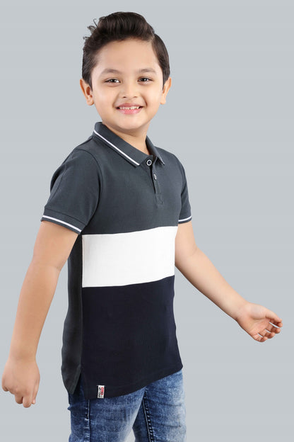 Boys Printed Typography Polo Neck Cotton T-Shirt