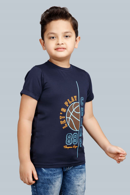 Boys Printed Typography Round Neck Cotton T-Shirt