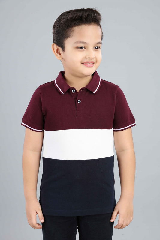 Boys Printed Typography Polo Neck Cotton T-Shirt