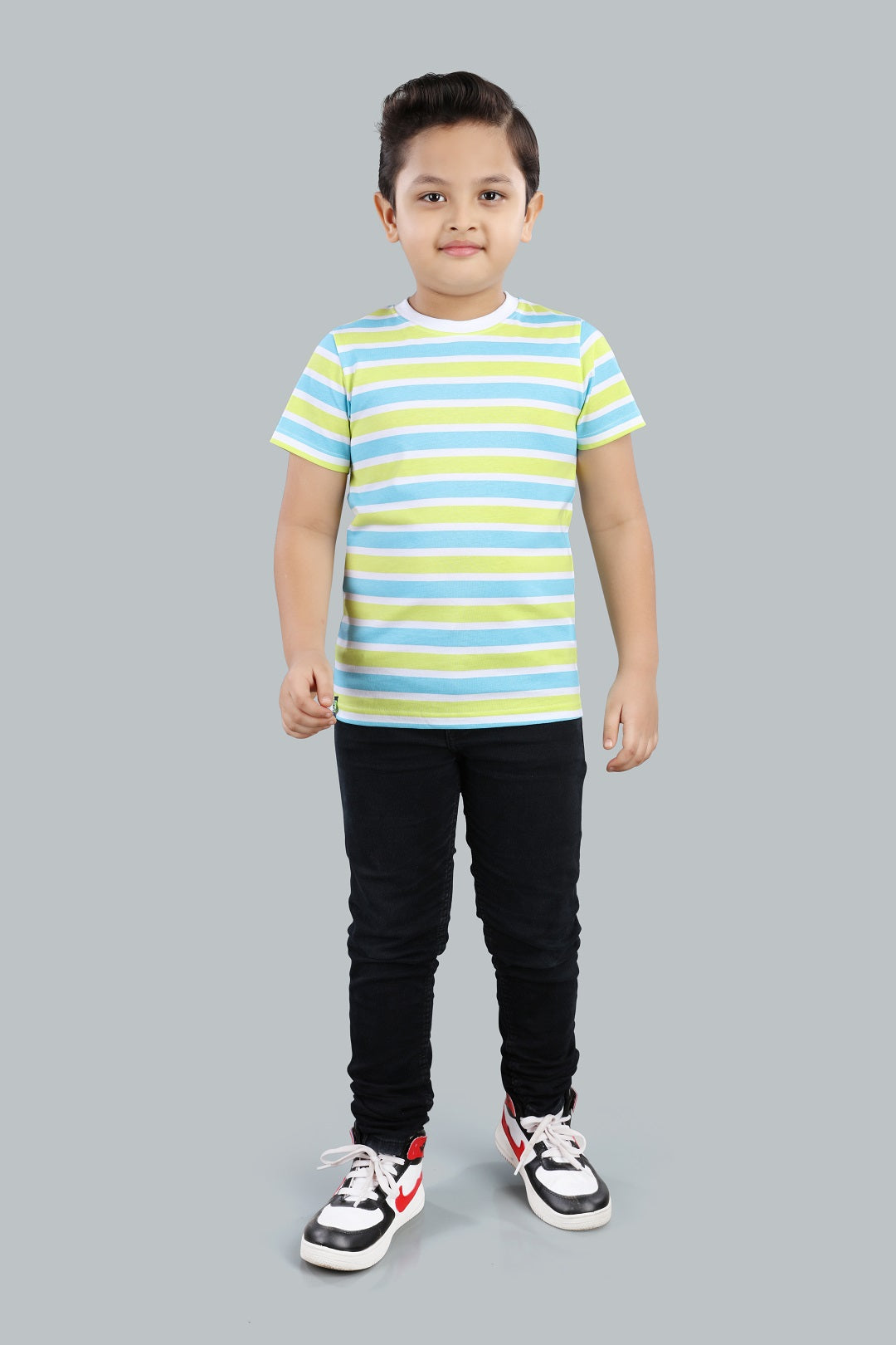 Boys Striped Round Neck Cotton T-Shirt