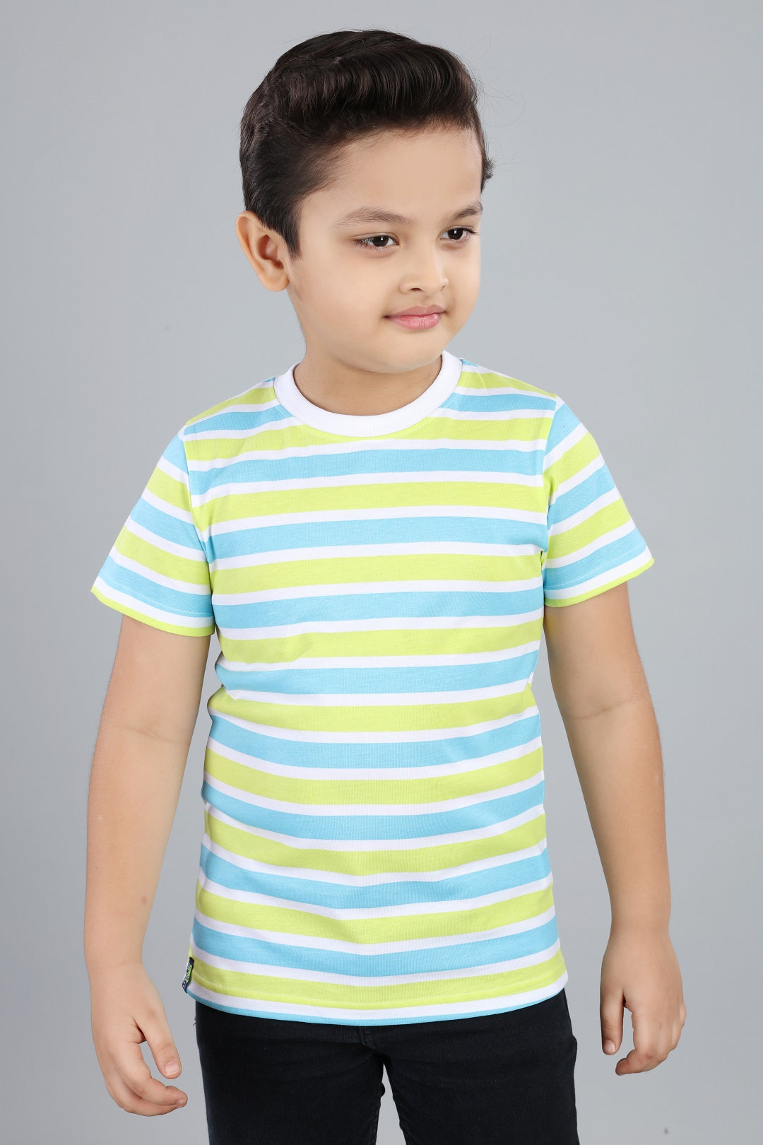 Boys Striped Round Neck Cotton T-Shirt