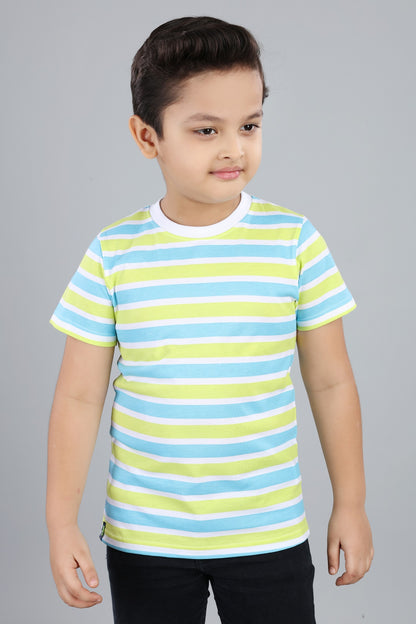 Boys Striped Round Neck Cotton T-Shirt