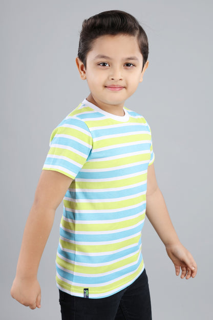 Boys Striped Round Neck Cotton T-Shirt