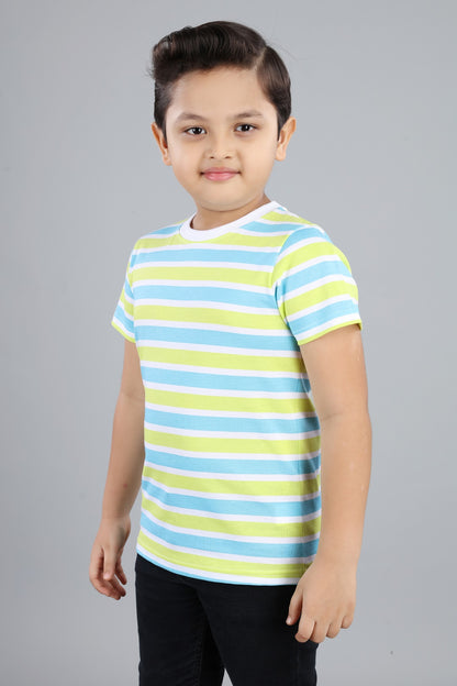 Boys Striped Round Neck Cotton T-Shirt