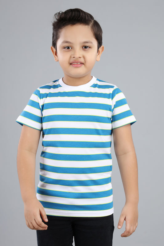 Boys Striped Round Neck Cotton T-Shirt