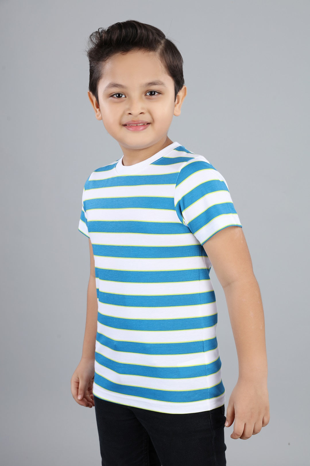 Boys Striped Round Neck Cotton T-Shirt