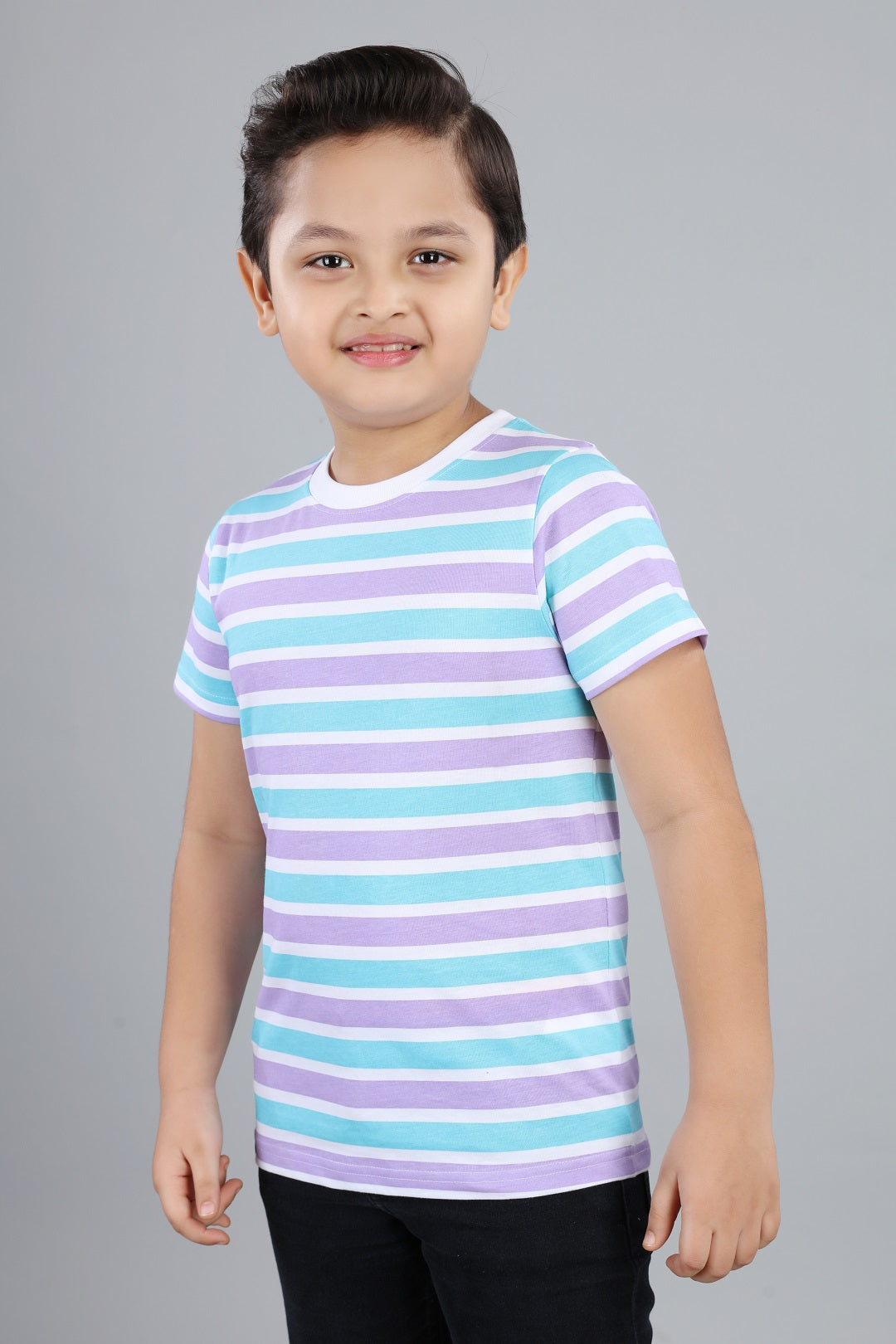 Boys Striped Round Neck Cotton T-Shirt