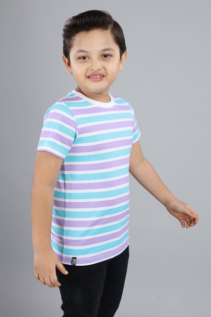 Boys Striped Round Neck Cotton T-Shirt