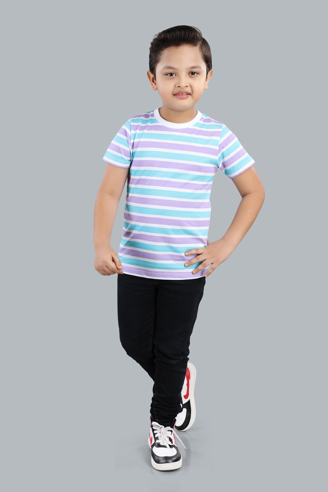 Boys Striped Round Neck Cotton T-Shirt