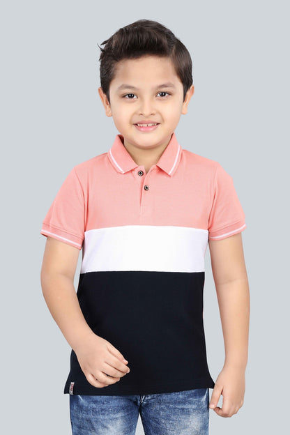 Boys Printed Typography Polo Neck Cotton T-Shirt