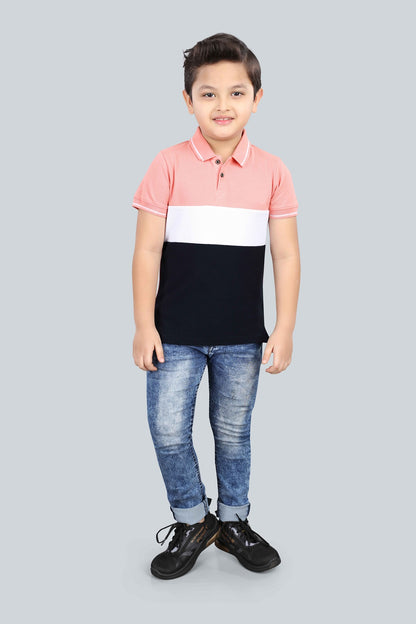 Boys Printed Typography Polo Neck Cotton T-Shirt