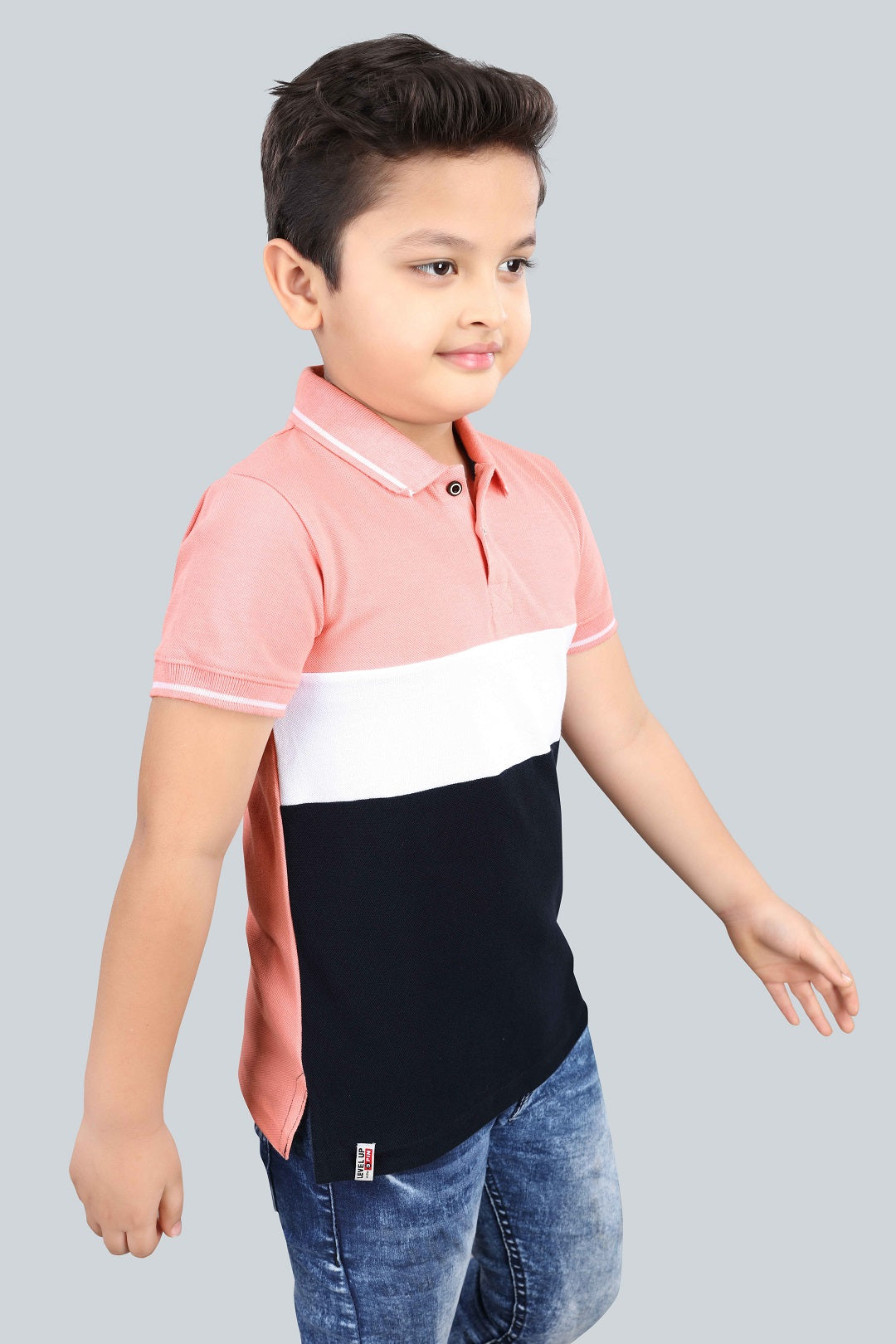 Boys Printed Typography Polo Neck Cotton T-Shirt