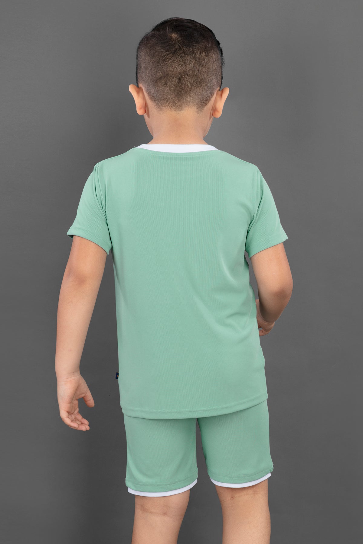 Half Sleeves Placement Text Printed Tee & Shorts Set - Pista Green