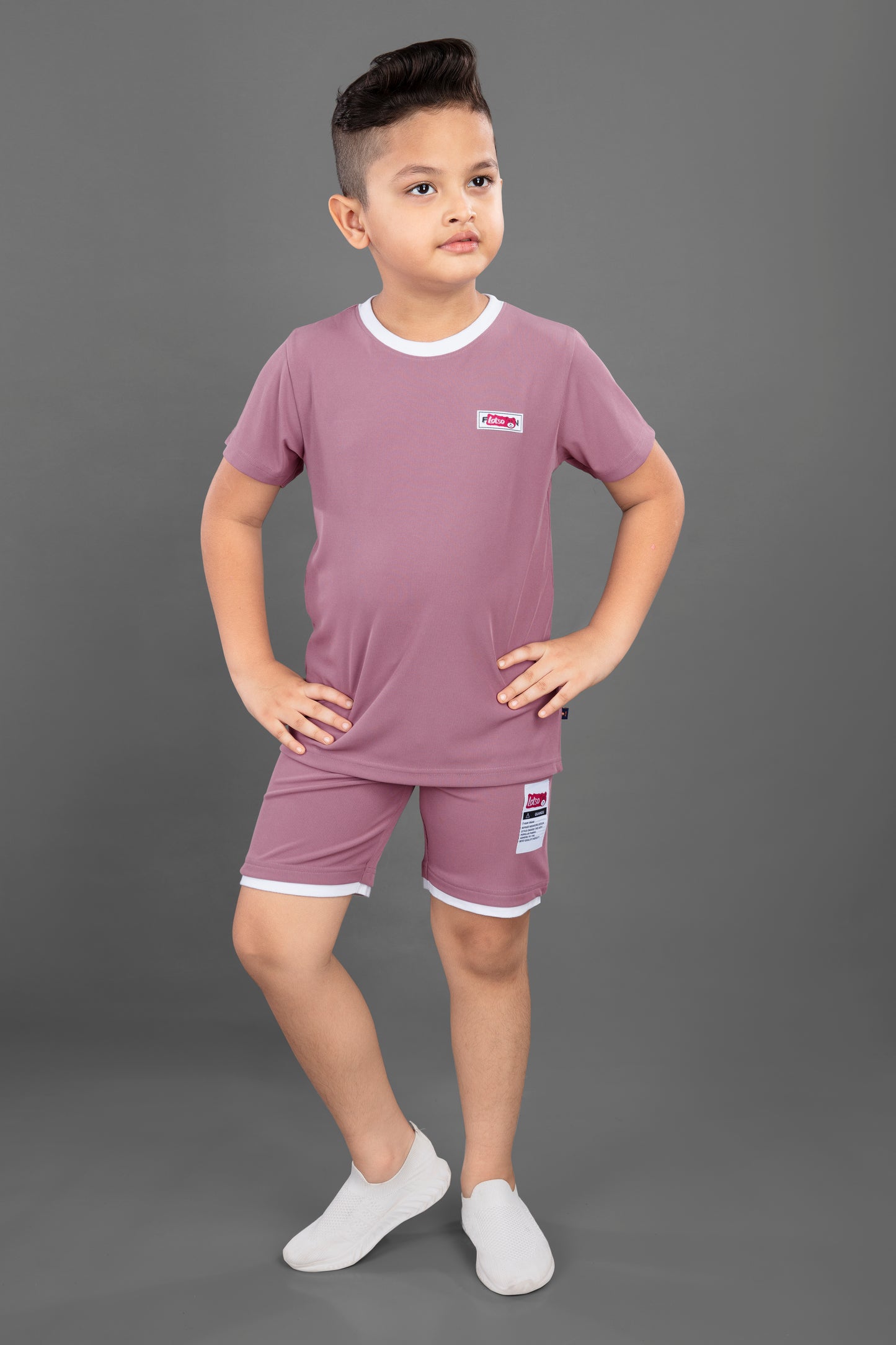 Half Sleeves Placement Text Printed Tee & Shorts Set - Dark Pink