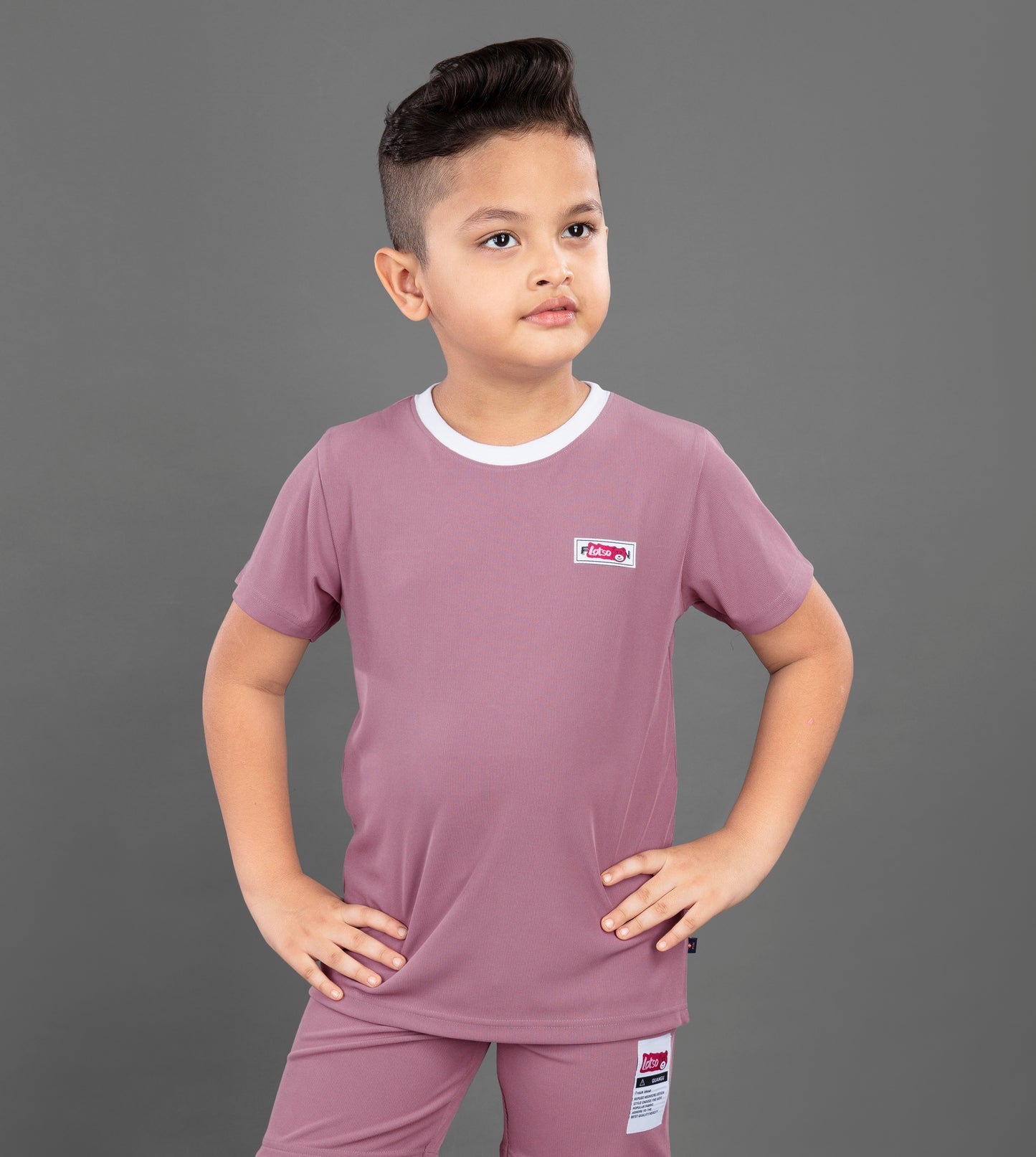 Half Sleeves Placement Text Printed Tee & Shorts Set - Dark Pink