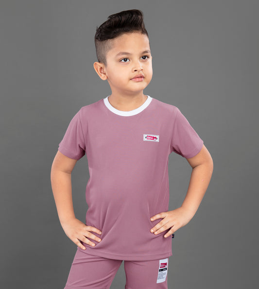 Half Sleeves Placement Text Printed Tee & Shorts Set - Dark Pink