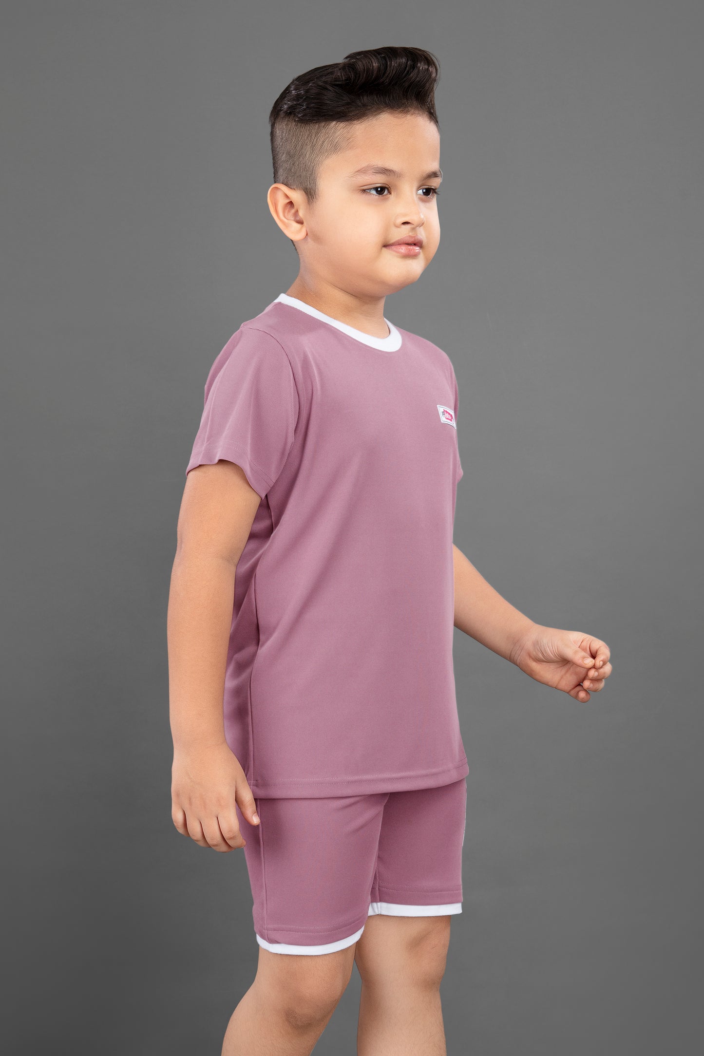 Half Sleeves Placement Text Printed Tee & Shorts Set - Dark Pink