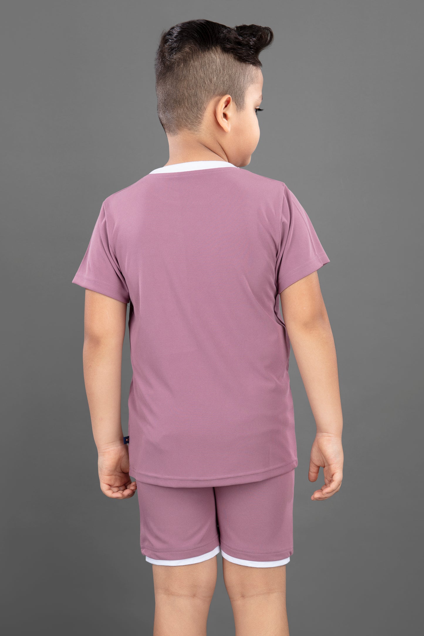Half Sleeves Placement Text Printed Tee & Shorts Set - Dark Pink