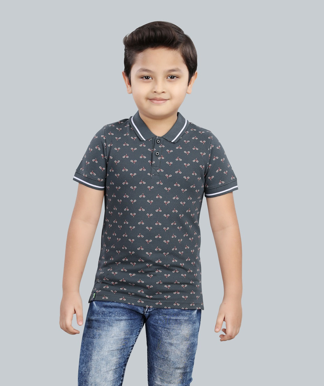 Boys Printed Typography Polo Neck Cotton T-Shirt