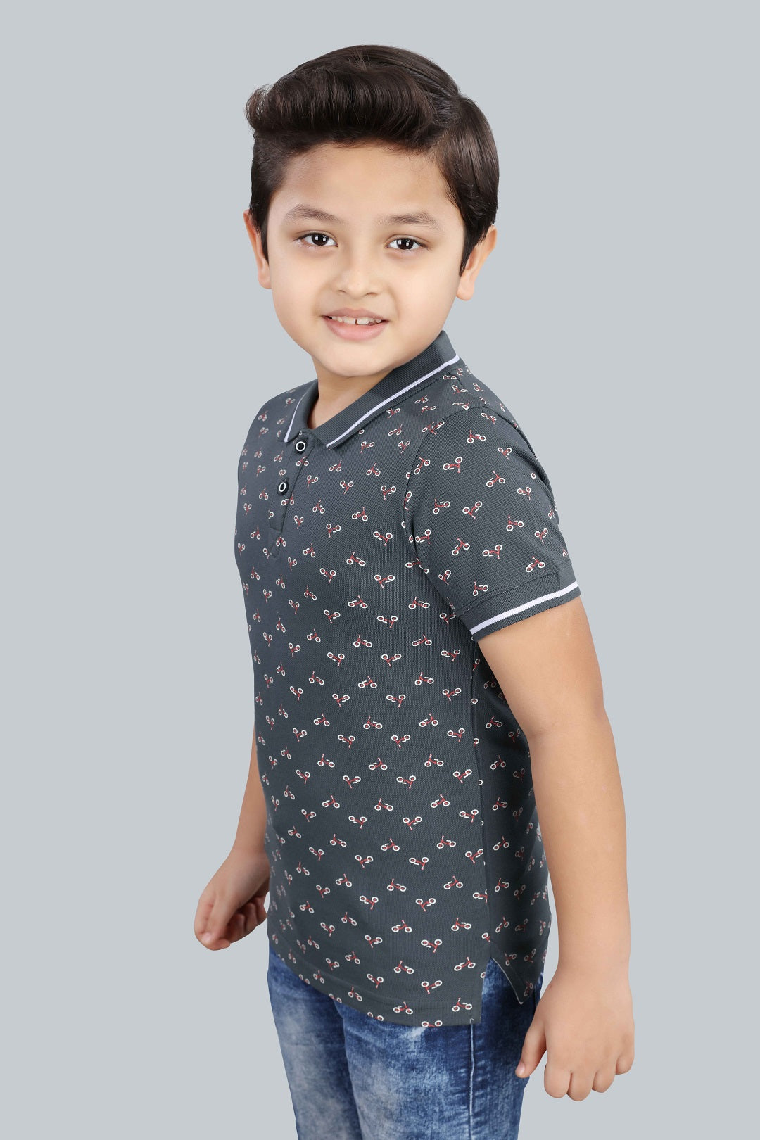 Boys Printed Typography Polo Neck Cotton T-Shirt