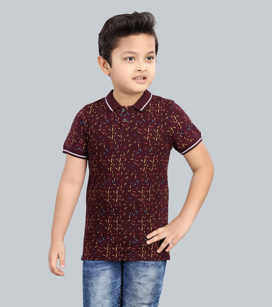 Boys Printed Typography Polo Neck Cotton T-Shirt