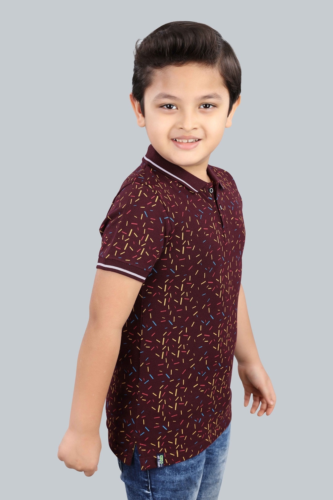 Boys Printed Typography Polo Neck Cotton T-Shirt