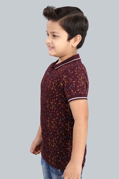 Boys Printed Typography Polo Neck Cotton T-Shirt