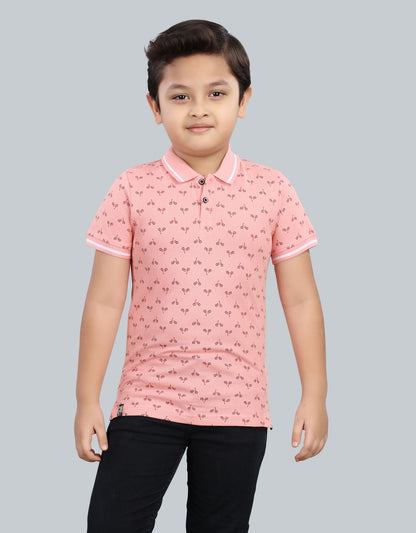 Boys Printed Typography Polo Neck Cotton T-Shirt