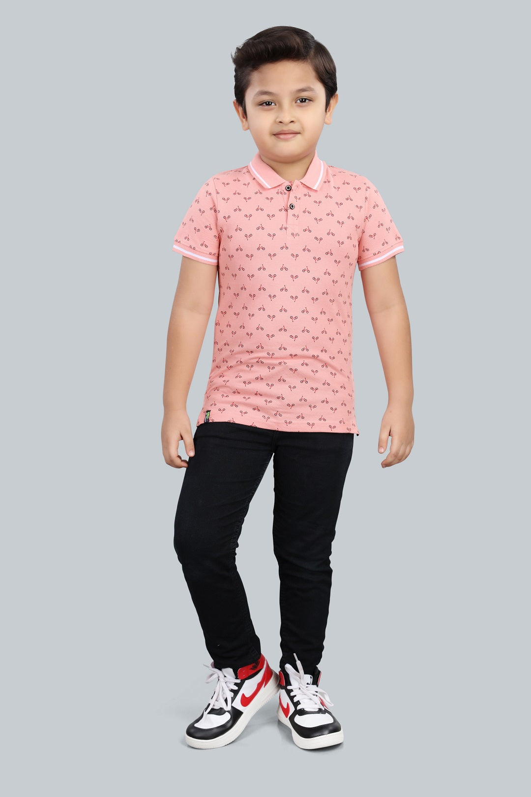 Boys Printed Typography Polo Neck Cotton T-Shirt