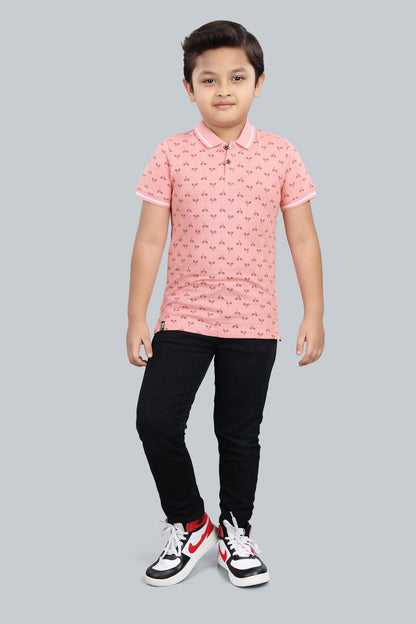 Boys Printed Typography Polo Neck Cotton T-Shirt