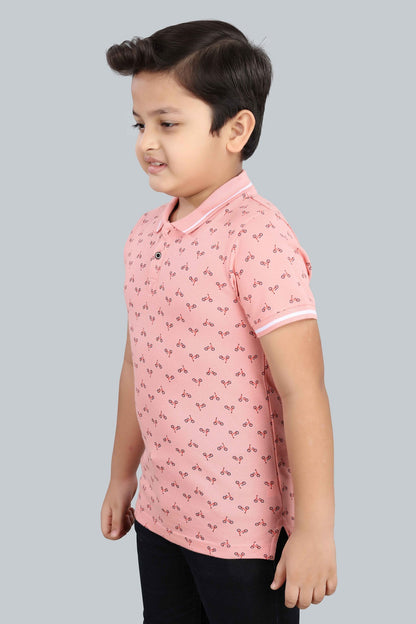 Boys Printed Typography Polo Neck Cotton T-Shirt