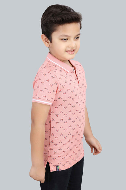 Boys Printed Typography Polo Neck Cotton T-Shirt