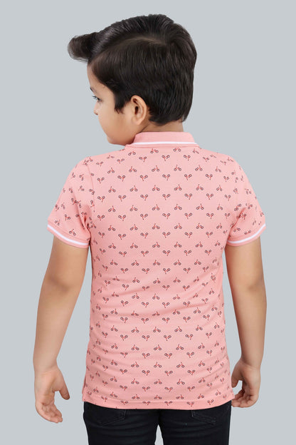 Boys Printed Typography Polo Neck Cotton T-Shirt