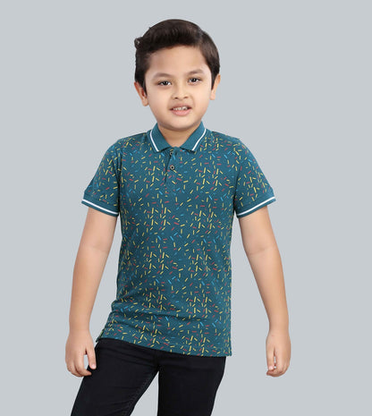 Boys Printed Typography Polo Neck Cotton T-Shirt