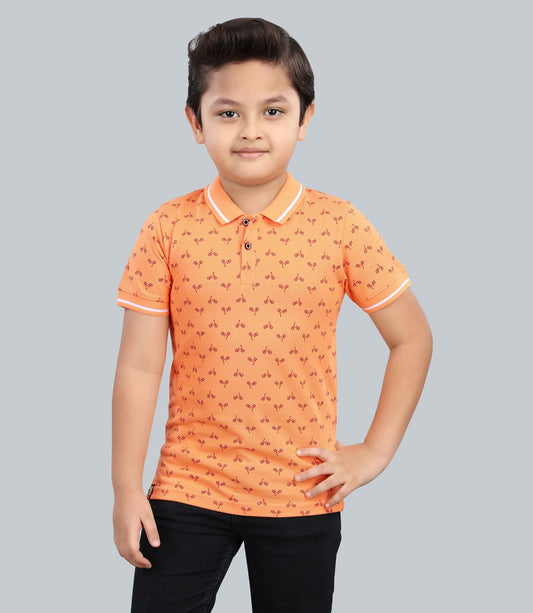 Boys Printed Typography Polo Neck Cotton T-Shirt