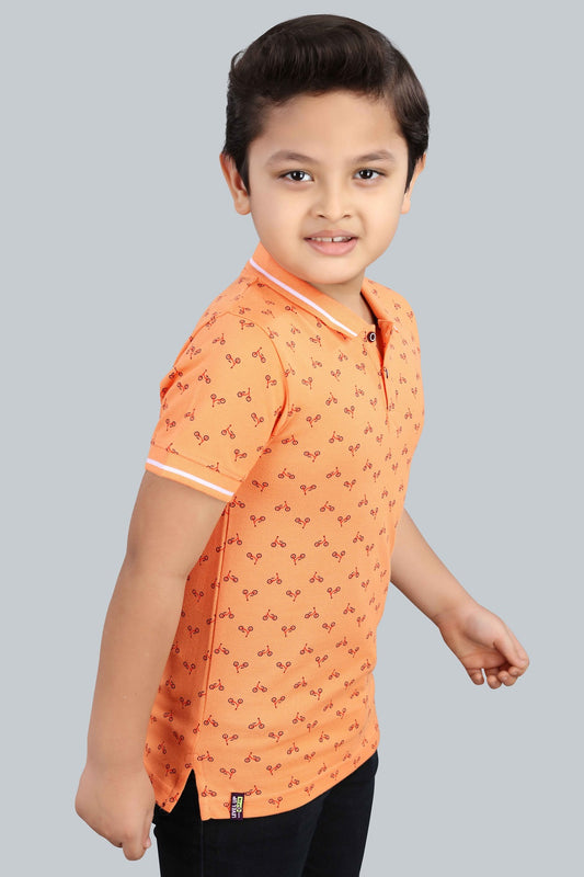 Boys Printed Typography Polo Neck Cotton T-Shirt