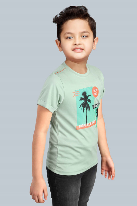 Boys Printed Typography Round Neck Cotton T-Shirt
