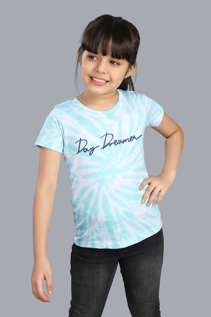 Girls Printed Tie & Dye Round Neck Cotton T-Shirt