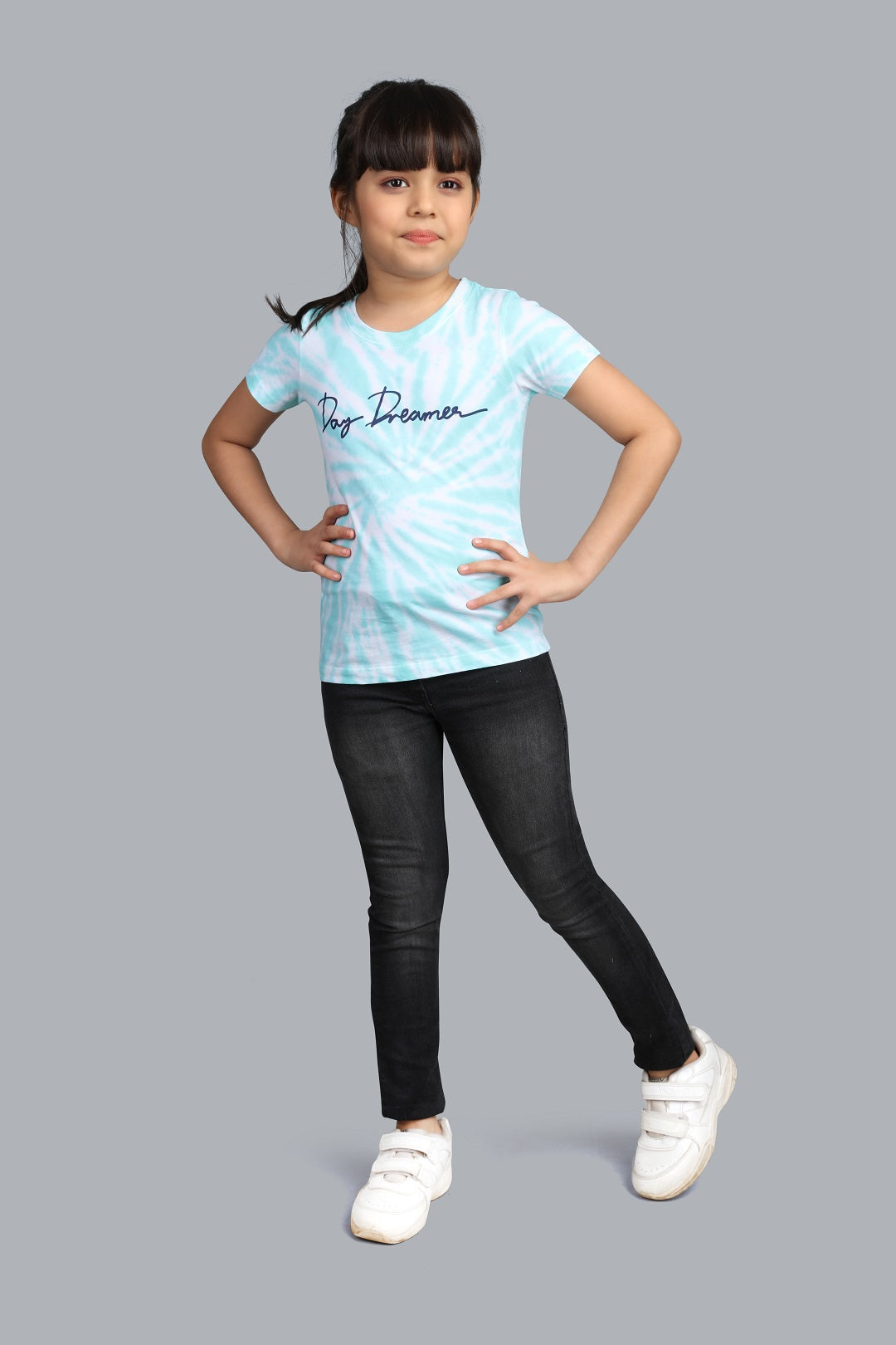 Girls Printed Tie & Dye Round Neck Cotton T-Shirt